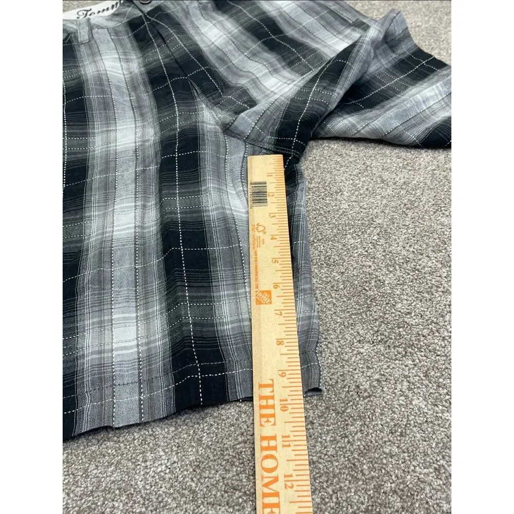 Coastal Old Money Tommy Bahama Flat Front Linen Silk Shorts Size 33 Black Plaid